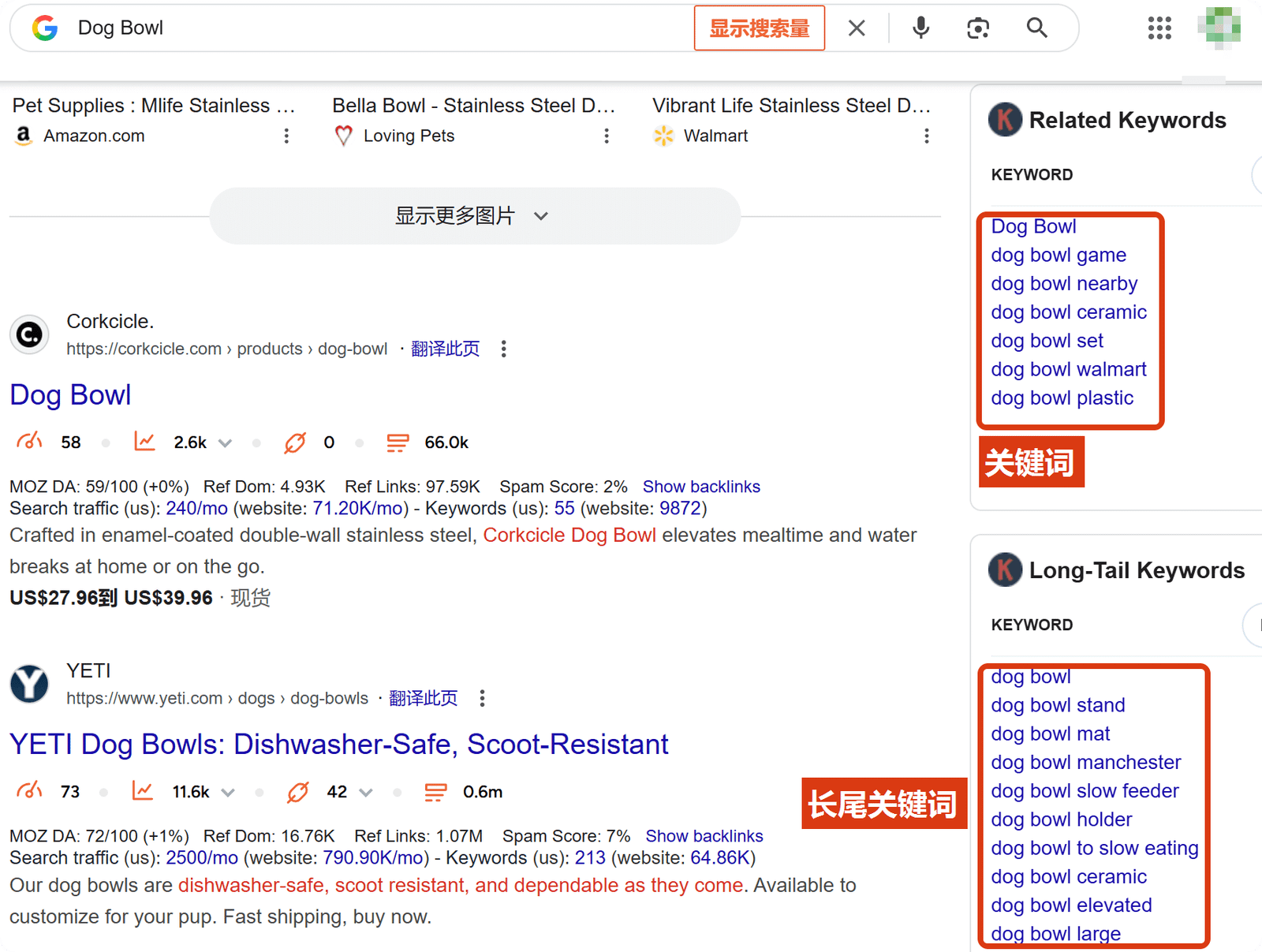 Keywords everywhere的使用效果截图