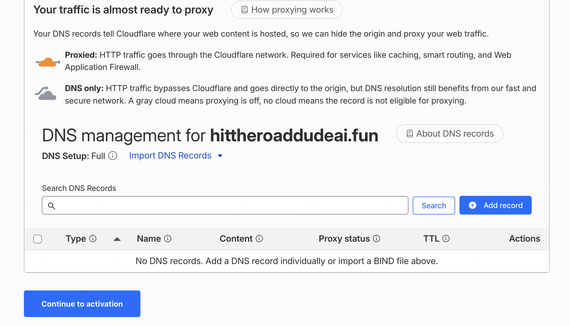 DNS 记录列表为空,显示 No DNS records