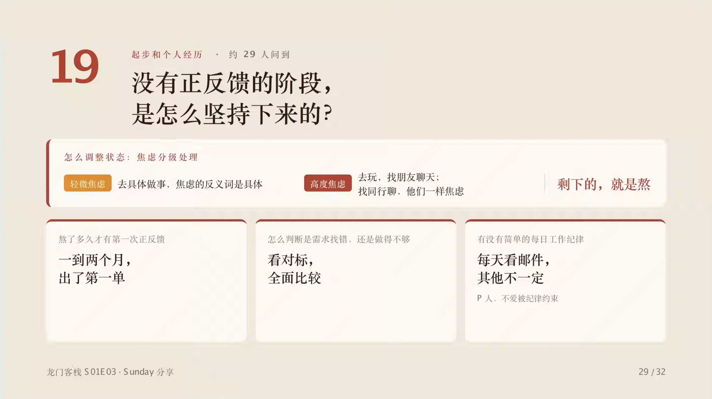 第 29 页:没有正反馈时怎么调整状态,焦虑分级处理与第一次正反馈的时间
